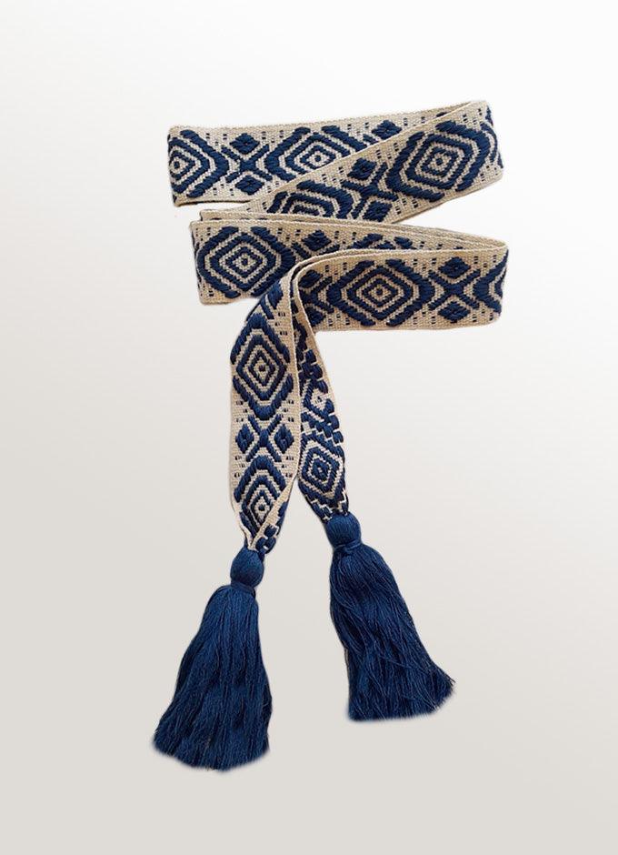 Boho Gürtel in Blau/Weiß
