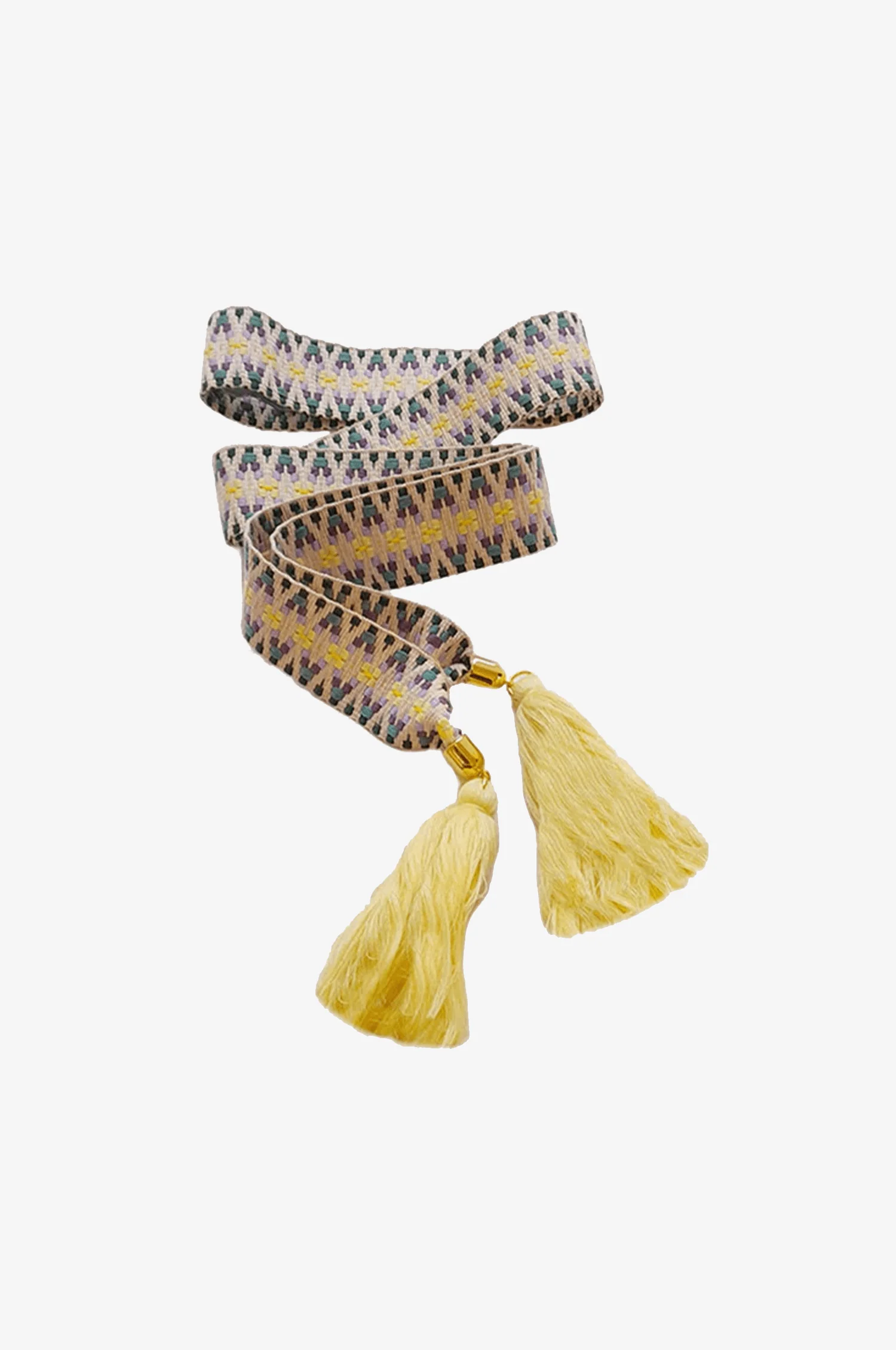 Boho Gürtel in Gelb/Flieder/Grün mit verschiedenen Quasten - Image 4