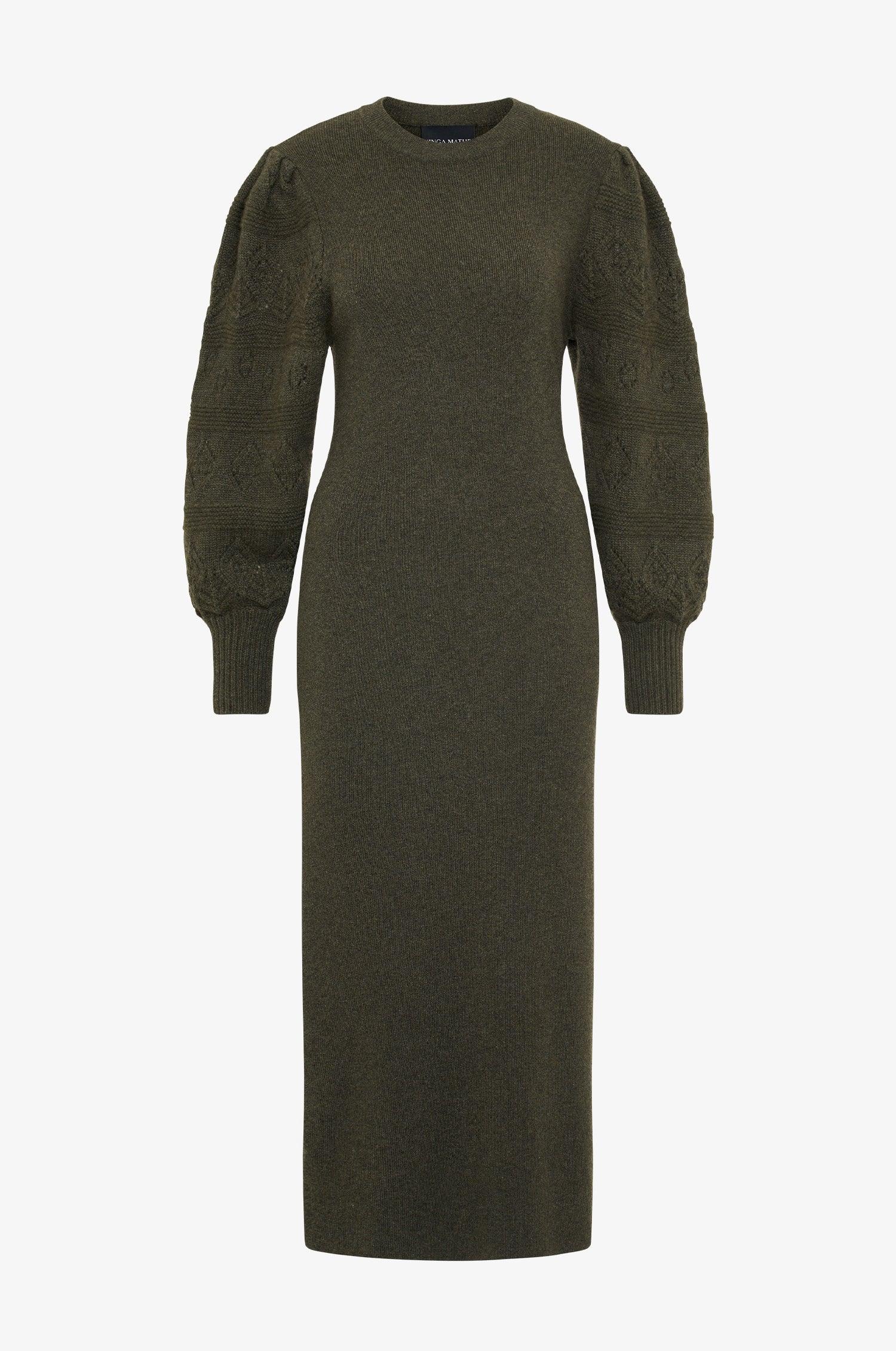 Cashmere Strickkleid Leonora in Olive - Image 3